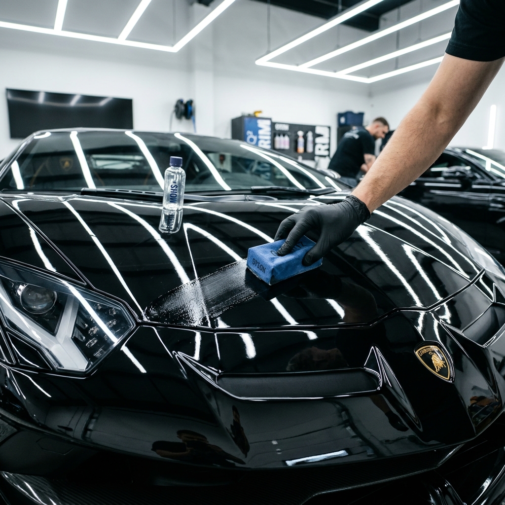 Glossy nano-ceramic liquid coating application on black paint